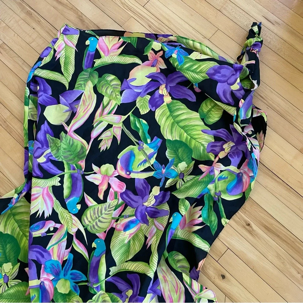 Hilo Hattie Tropical Maxi Skirt in Black with Green and Purple Floral Print - Picture 2 of 5